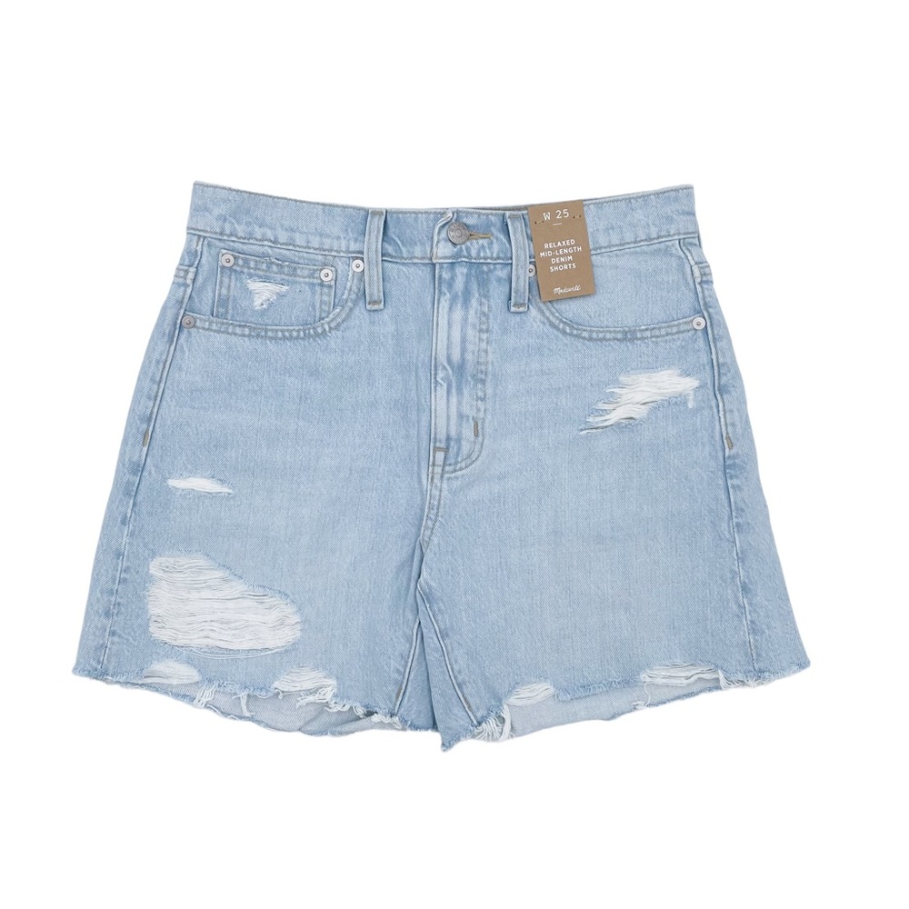 NEW Madewell Relaxed Mid-Length Denim Shorts Arnham Wash Destructed NF035 Sz 26